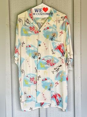 Vintage Avanti Silk Hawaiian Shirt - Chinese Writing - L